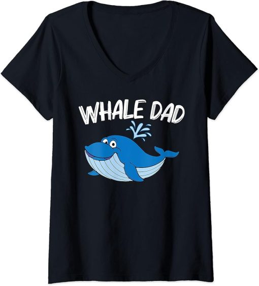 Womens Funny Whale Art For Dad Papa Orca Narwhal Blue Whales V-Neck T-Shirt