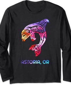 Astoria Oregon PNW Native American Indian Orca Killer Whale Long Sleeve T-Shirt