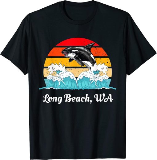 Vintage Long Beach WA Distressed Orca Killer Whale Art T-Shirt