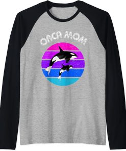 80s Orca Mom Retro Vintage Sunset Raglan Baseball Tee