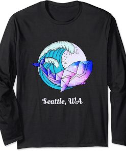 Seattle WA Japanese Paint Geometric Orca Killer Whale Long Sleeve T-Shirt