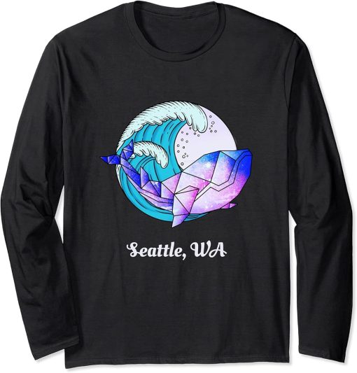 Seattle WA Japanese Paint Geometric Orca Killer Whale Long Sleeve T-Shirt